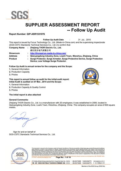 2015 THOR SGS Surge Protection device Plant field certification