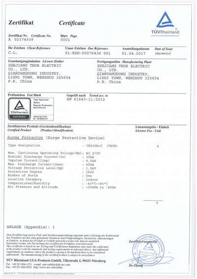 AC Surge Protective Device TUV Certification