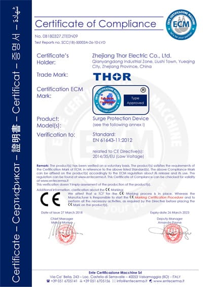 THOR Surge Protection Device CE Certificate