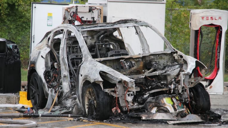 EV charging malfunction causing fire
