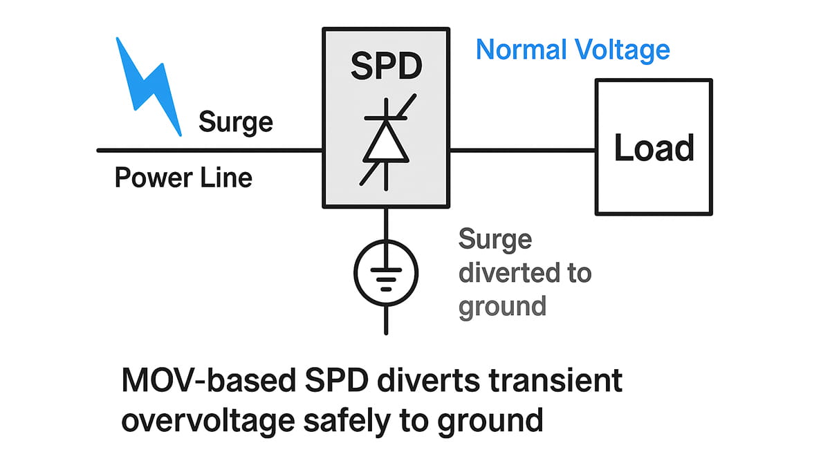 MOV based SPD schematic showing surge diversion to ground