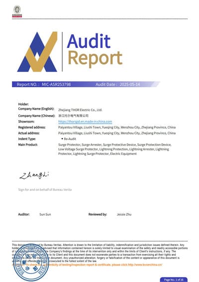 2025 THOR BV Device Plant field certification